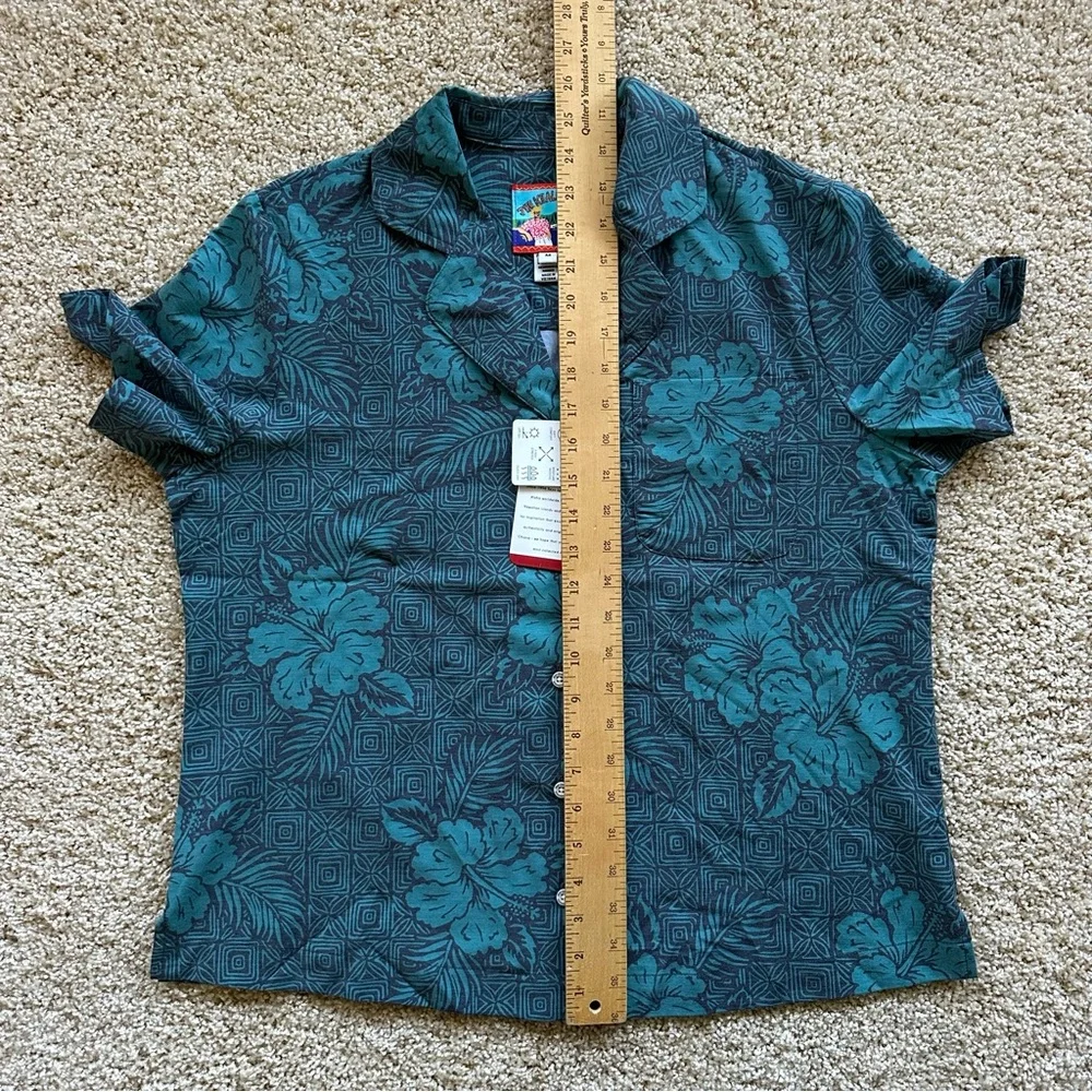 Men’s Reyn‎ Spooner Joe Kealoha Geometric Hibiscus Aloha Shirt Teal Size M